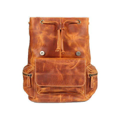 AU LeatherX Camel Brown Leather Backpack