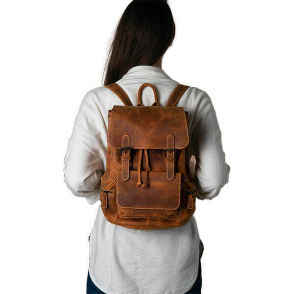 AU LeatherX Camel Brown Leather Backpack