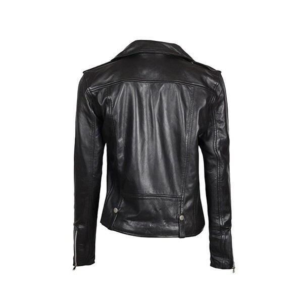 Women's Asymmetrical Black Leather Biker Jacket - AU LeatherX
