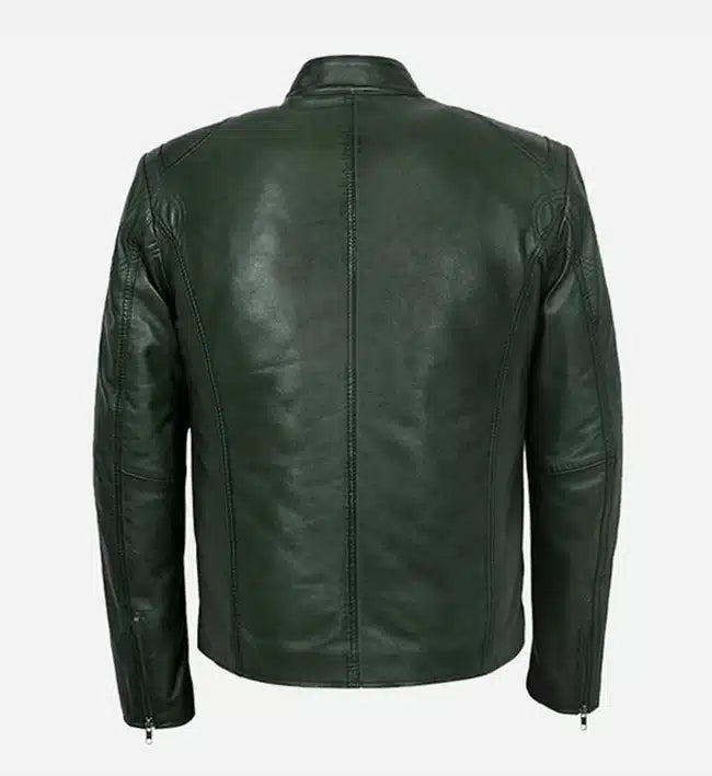 Men's Cafe Racer Dark Green Leather Jacket