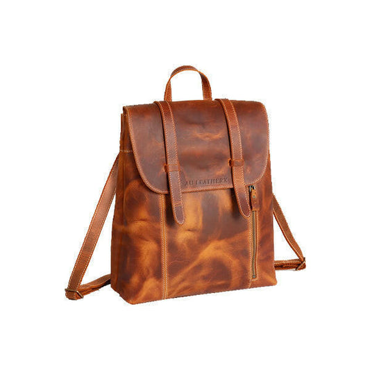 Camel Brown Casual Leather Backpack