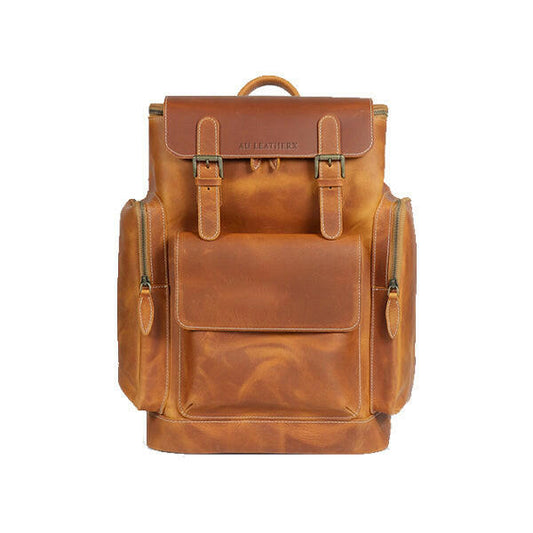 Camel Brown Leather Backpack