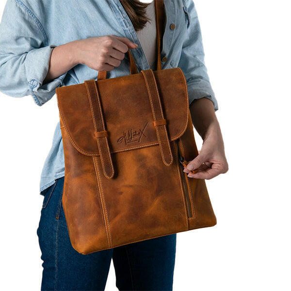 Camel Brown Casual Leather Backpack
