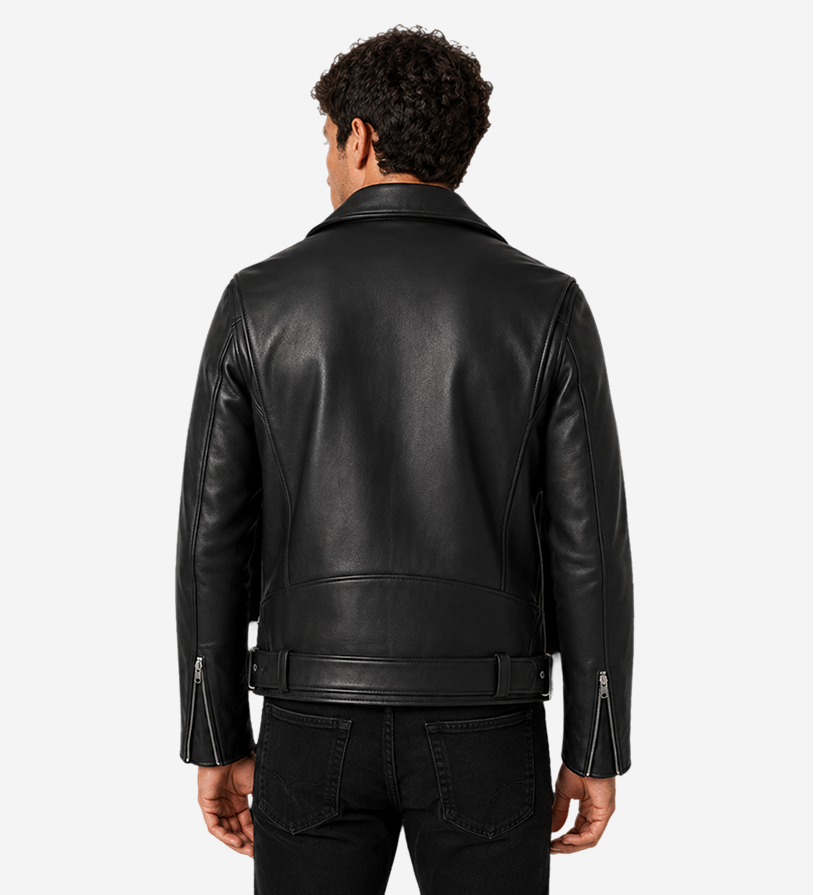 Men's Black and Brown Bomber Leather Jacket