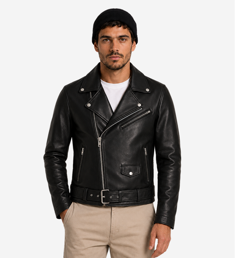 Men's Black and Brown Bomber Leather Jacket