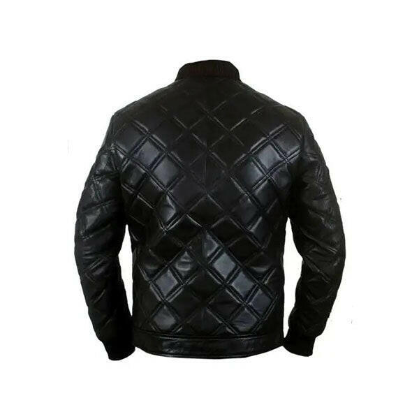 Men's Diamond Quilted Black Leather Bomber Jacket