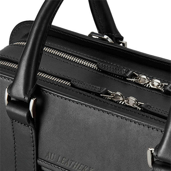 Executive Edge Double Zipper Black Leather Briefcase