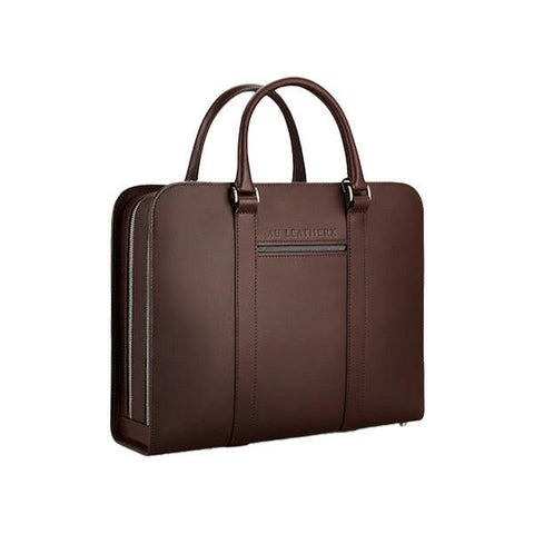 Executive Edge Double Zipper Brown Leather Briefcase