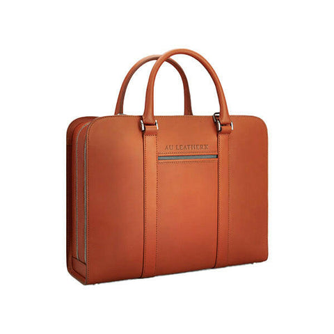 Executive Edge Double Zipper Cognac Leather Briefcase