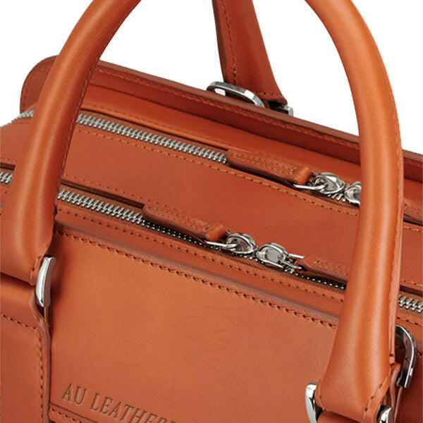 Executive Edge Double Zipper Cognac Leather Briefcase