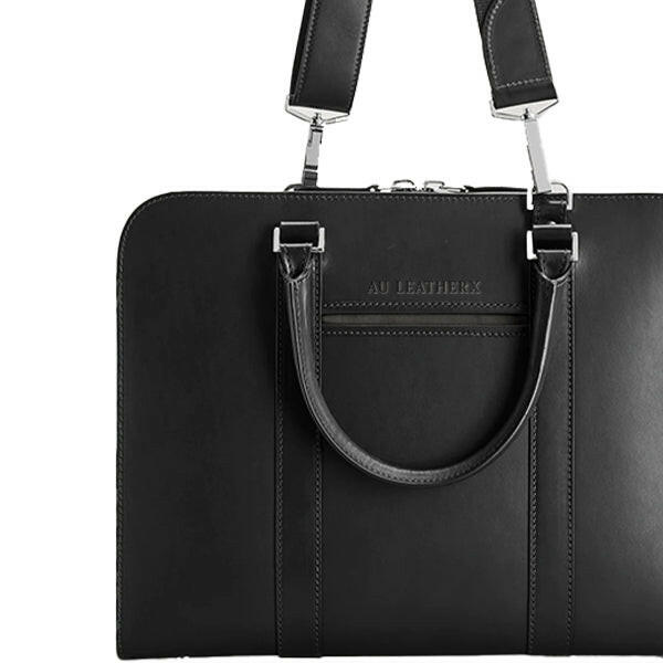 Executive Edge Single Zipper Black Leather Briefcase