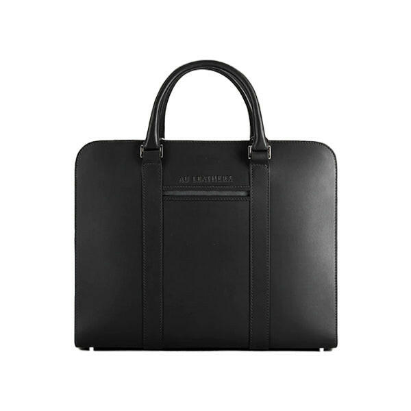 Executive Edge Single Zipper Black Leather Briefcase