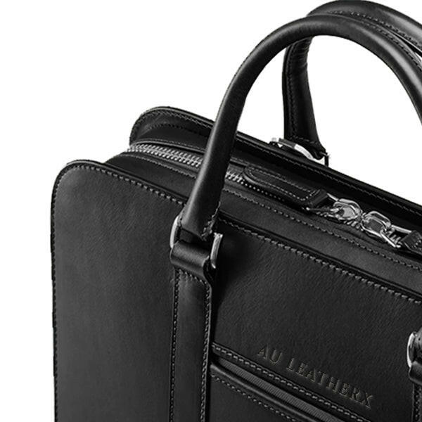 Executive Edge Single Zipper Black Leather Briefcase