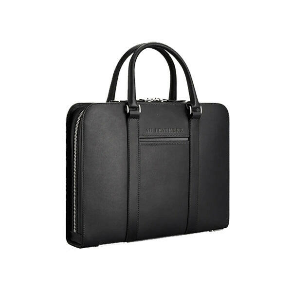 Executive Edge Single Zipper Black Leather Briefcase