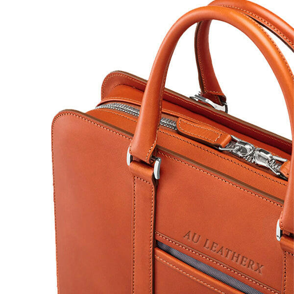 Executive Edge Single Zipper Cognac Leather Briefcase