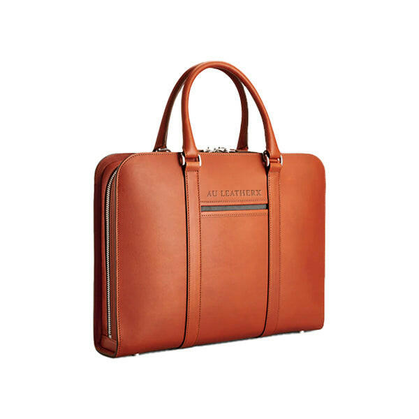 Executive Edge Single Zipper Cognac Leather Briefcase