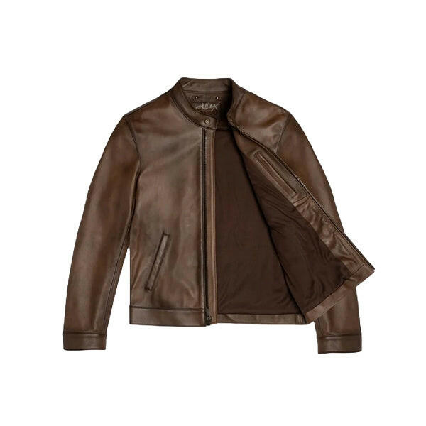Men's Brown Cafe Racer Leather Jacket - AU LeatherX