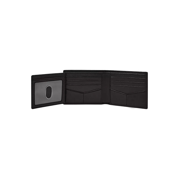 Men's Black Bifold Leather Wallet with Flip ID