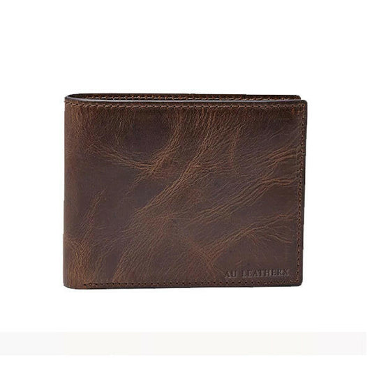 Men's Dark Brown Leather Bifold Wallet  with Flip ID