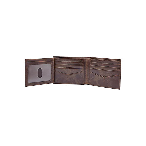 Men's Dark Brown Leather Bifold Wallet  with Flip ID