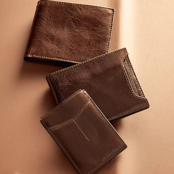 Men's Dark Brown Leather Bifold Wallet  with Flip ID