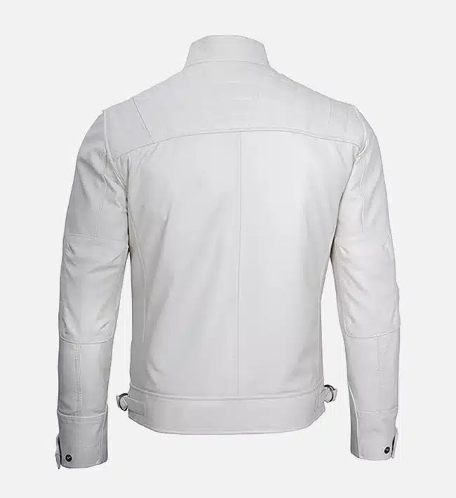 Men's Classic White Leather Cafe Racer Jacket