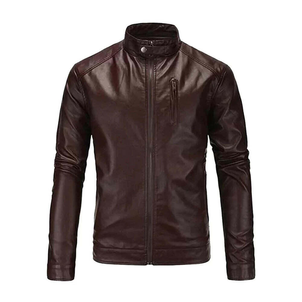 Mens Premium Dark Brown Leather Cafe Racer Jacket - AU LeatherX