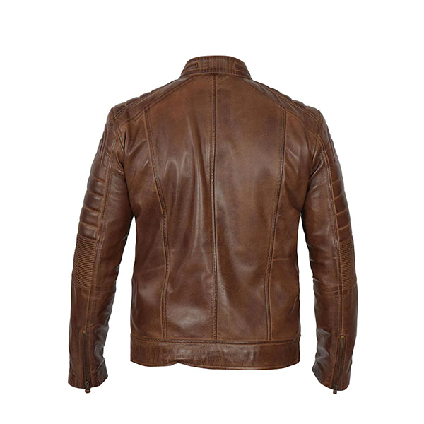 Men's Distressed Coffee Brown  Cafe Racer Leather Jacket - AU LeatherX