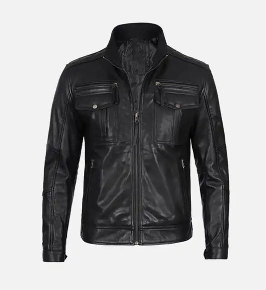 Moffit mens cafe racer real leather jacket
