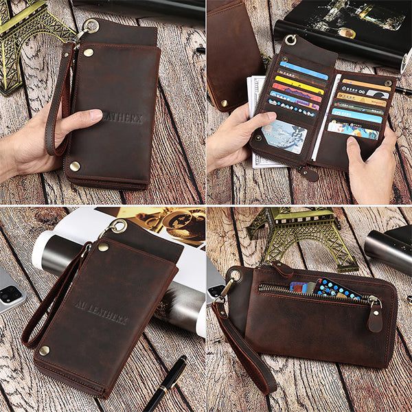 Women's Coffee Brown Long Leather Wallet