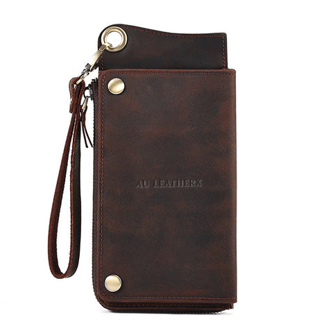 Women's Coffee Brown Long Leather Wallet