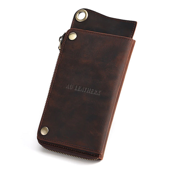 Women's Coffee Brown Long Leather Wallet