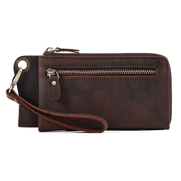 Women's Coffee Brown Long Leather Wallet