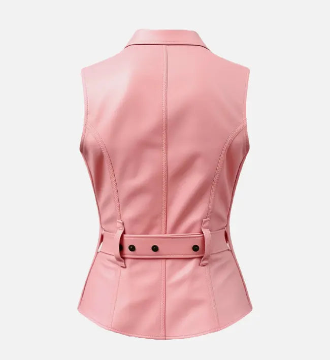 Women's Baby Pink Leather Vest