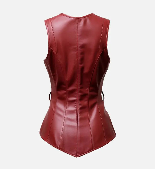 Women's Burgundy Leather Vest