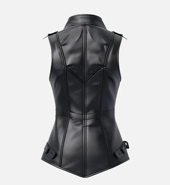 Women's Stylish Black Leather Vest