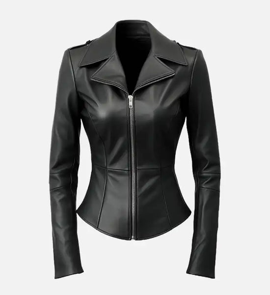 【美品】OnClimateJacket women's S size BLACK Women's Black Asymmetrical Leather Jacket - AU LeatherX