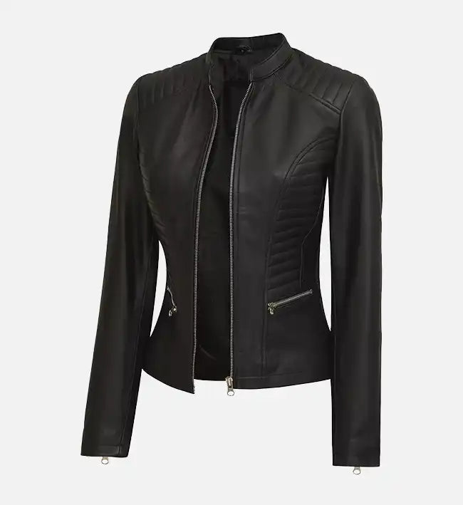 Women's Cafe Racer Black Leather Jacket