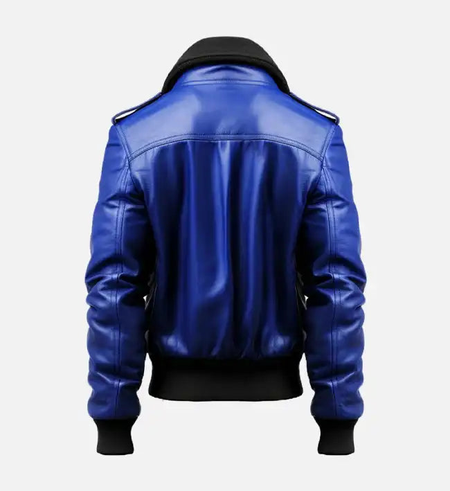 Men's Aviator Blue Leather Bomber Jacket