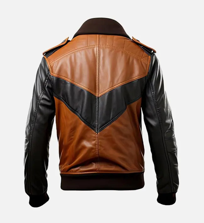 Men’s Brown Black Flying Pilot Aviator Leather Jacket