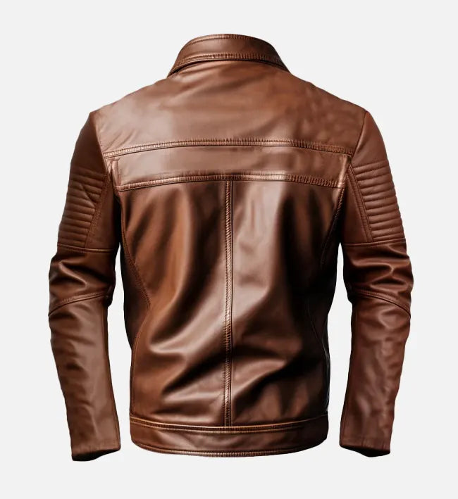 biker brown leather jacket for men