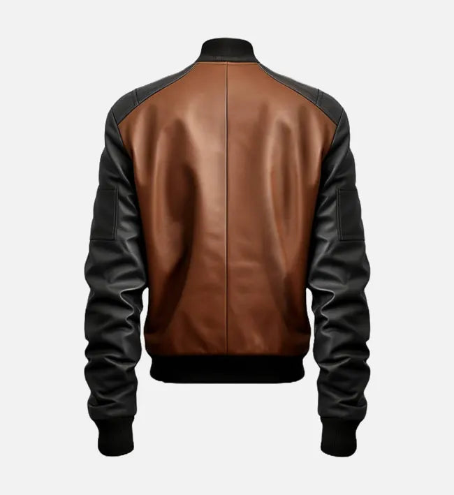 black and brown bomber leather jacket for men