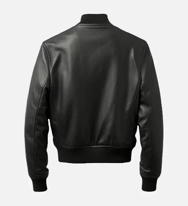 Black Bomber Leather Jacket for Men