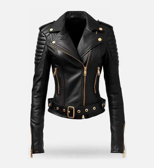 black biker leather jacket for women