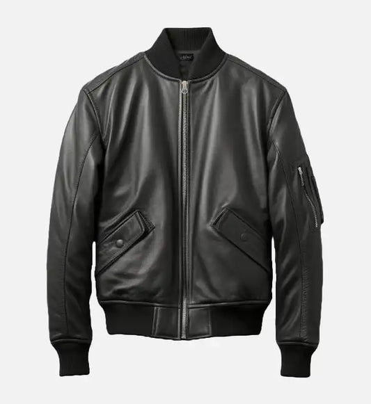 black bomber leather jacket for men