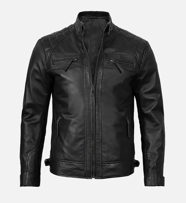 Men's Premium Black Cafe Racer Jacket