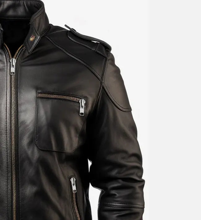 black leather biker jacket for men