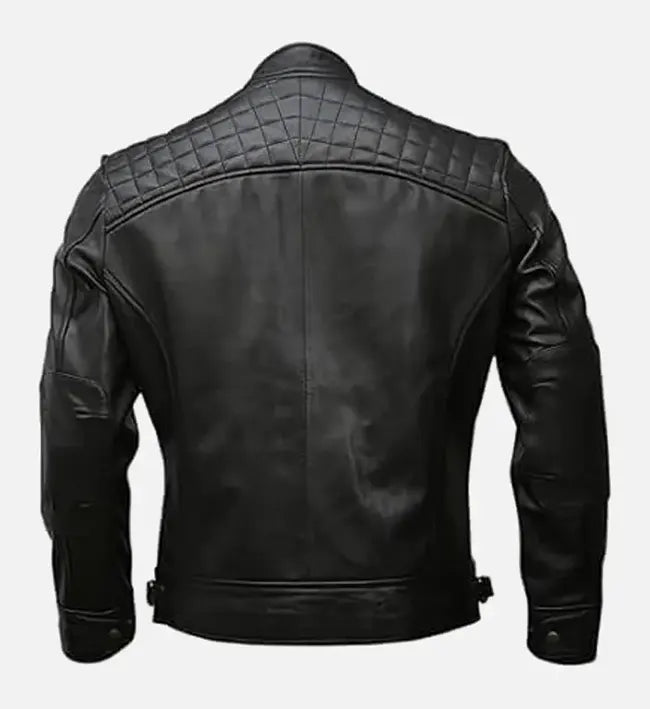 black leather timber style padded shoulder jacket for men