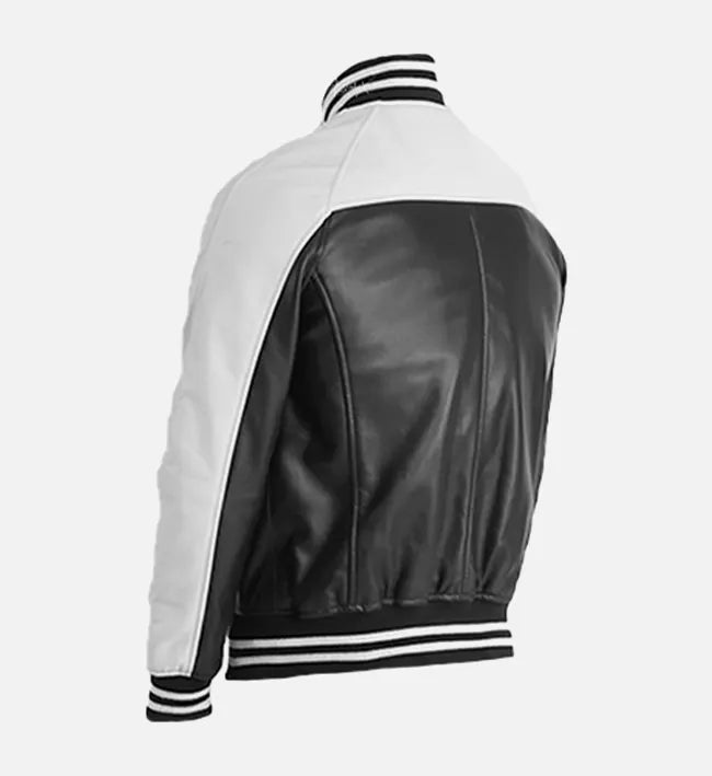 Men's Black & White Leather Varsity Jacket