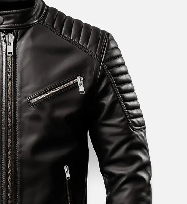 black real leather jacket for men